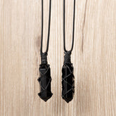 Products Black Obsidian Pendant Necklace-Obsidian Stone Hexagon Point Wrapped Necklace for Men-Obsidian Healing Crystal Necklace for Women